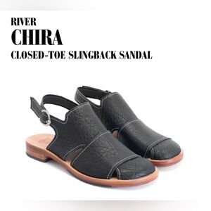 Fluevog NEARLY NEW Chira noir/black leather slingback buckle sandal- W11/M9